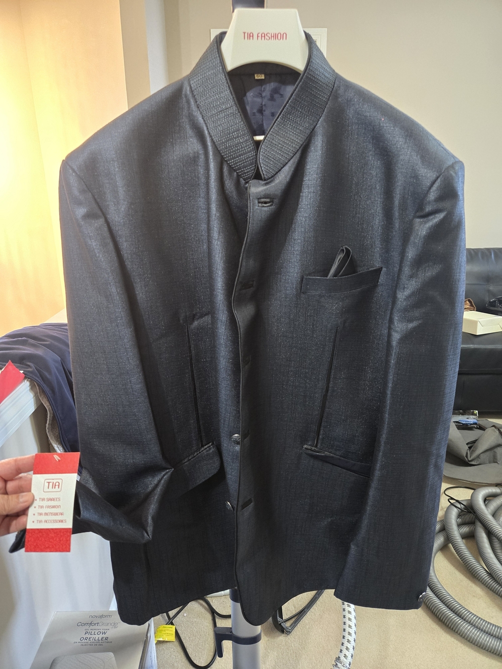 Men's Navy Mandarin Collar Blazer
